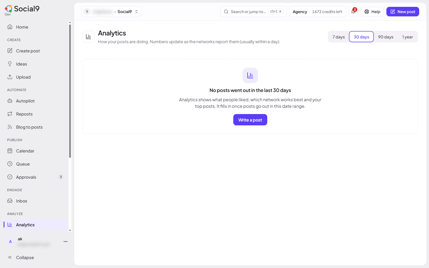 Analytics view, next to where your weekly goal and streak live