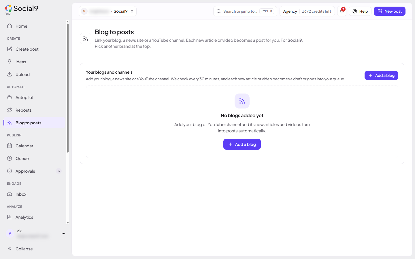 The Blog to posts page with your blogs and channels