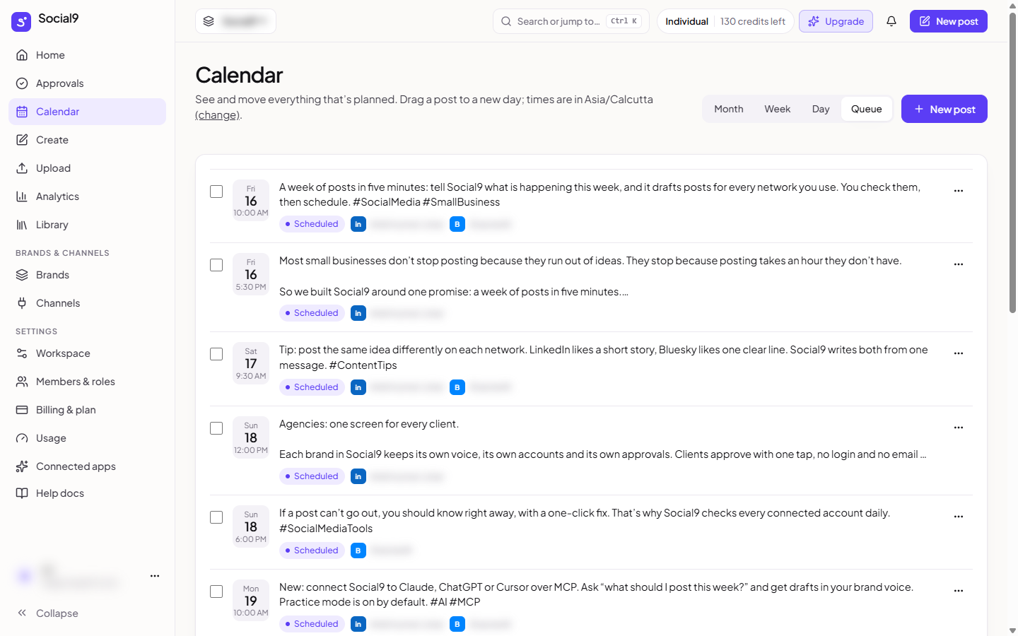 Queue view: upcoming posts in a list