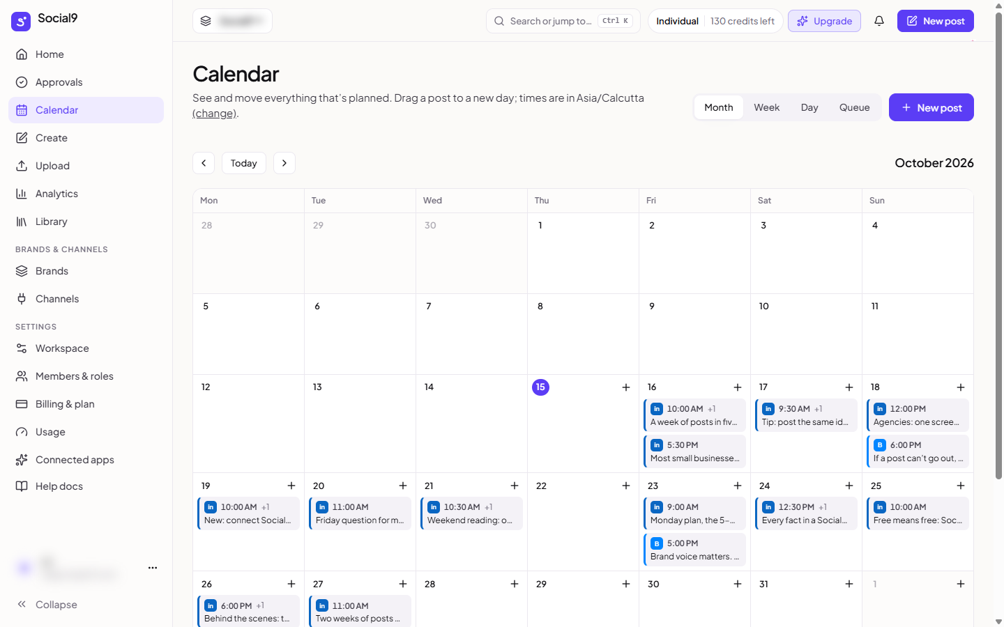 Month view with posts on their days