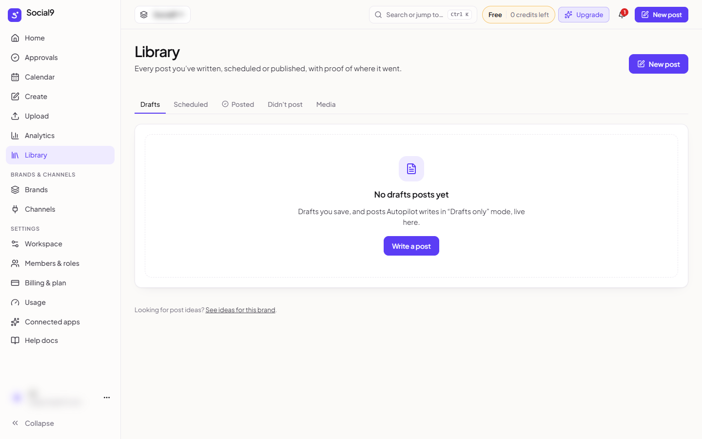 The Library with Drafts, Scheduled, Posted and Didn’t post tabs